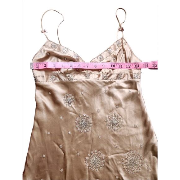 Vtg Victoria's Secret gold tan silk beaded sequin cami baby doll top Size XS - Picture 4 of 7